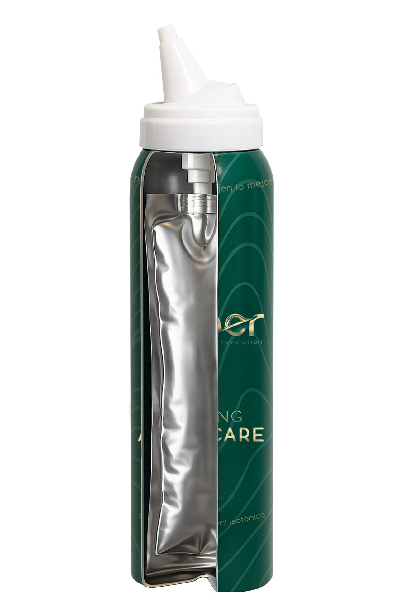 Corte ilustrativo del sistema bag-on-valve utilizado por Cipher Piercing Aftercare